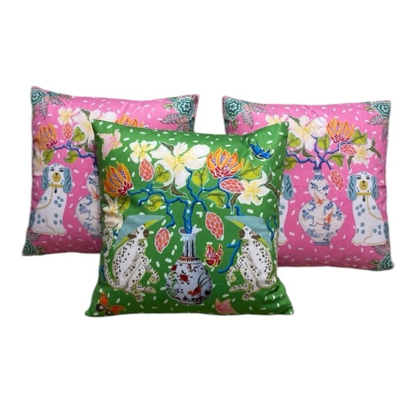Grandmillennial Pillow Covers - Pink Staffordshire Dogs or Green Monkeys - Picture 4 of 12
